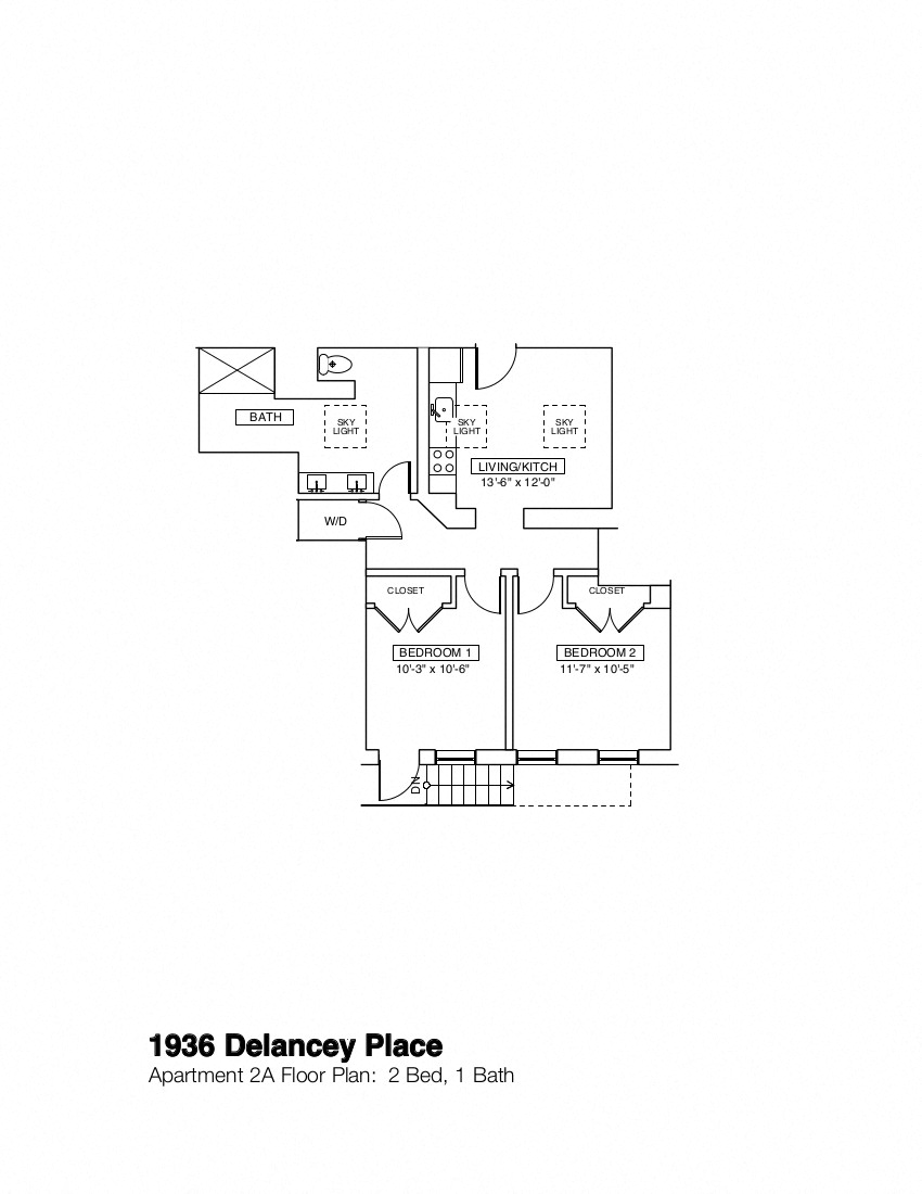 Floor plan for 2 beds, 1 bath, 1 sqft
